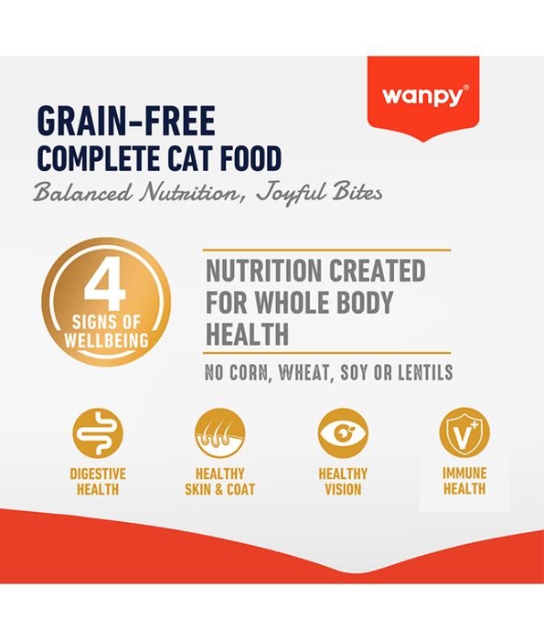 Wanpy - Grain-Free Chicken Adult Cat Food, High Animal Protein, Digestive & Immune Support - 1.5 kg