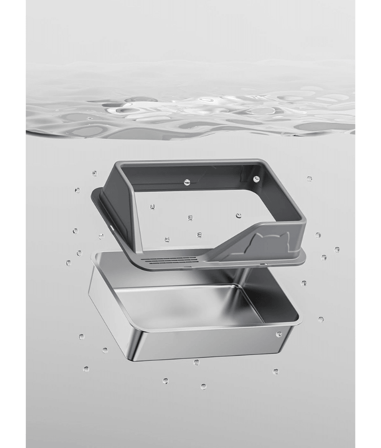 Stainless Steel Cat Litter Box, High Sides, Odor Control, Anti-Leak Design - Easy Clean XL Litter Tray Silver 60x40x33 cm