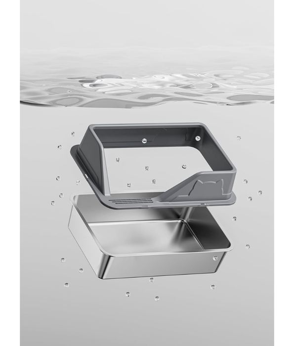 Stainless Steel Cat Litter Box, High Sides, Odor Control, Anti-Leak Design - Easy Clean XL Litter Tray Silver 40x60x33 cm