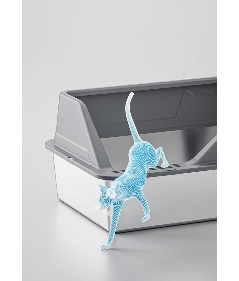 Stainless Steel Cat Litter Box, High Sides, Odor Control, Anti-Leak Design - Easy Clean XL Litter Tray Silver 60x40x33 cm