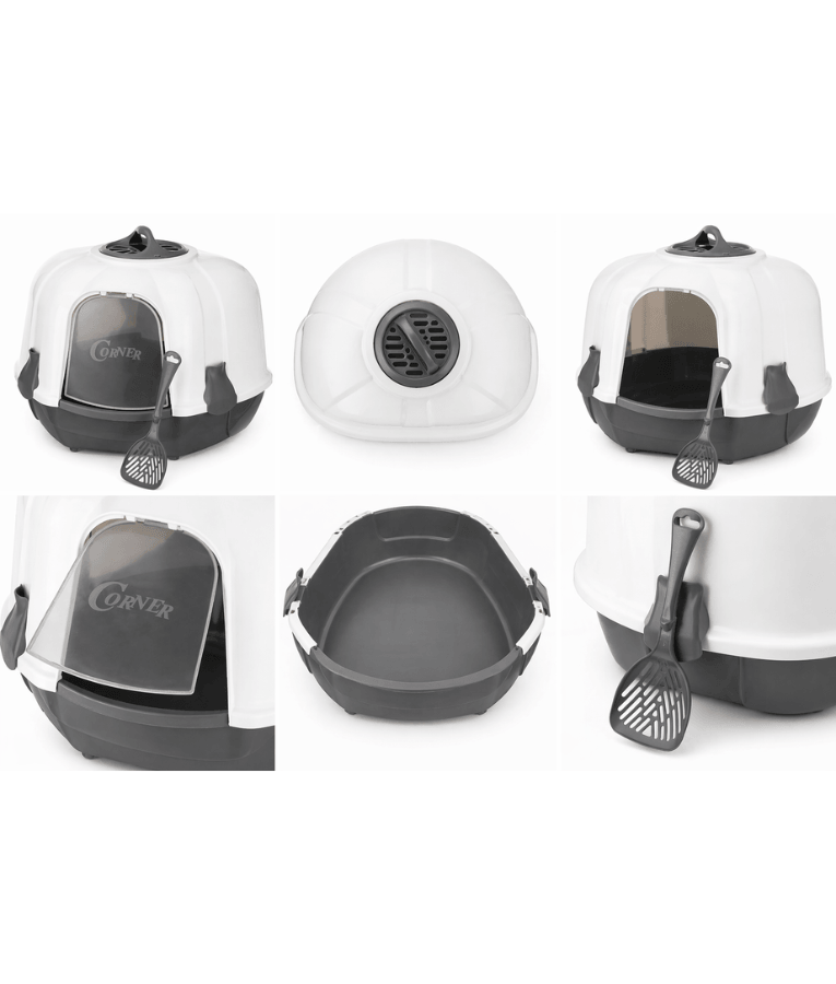 MPS Italia - Corner Closed Cat Litter Box, Hooded Toilet with Filter & Scoop – 59.5 x 52 x 44.5 cm (Color Selected Randomly)