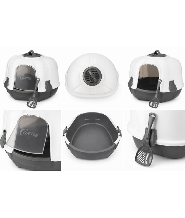 MPS Italia - Corner Closed Cat Litter Box, Hooded Toilet with Filter & Scoop – 59.5 x 52 x 44.5 cm (Color Selected Randomly)