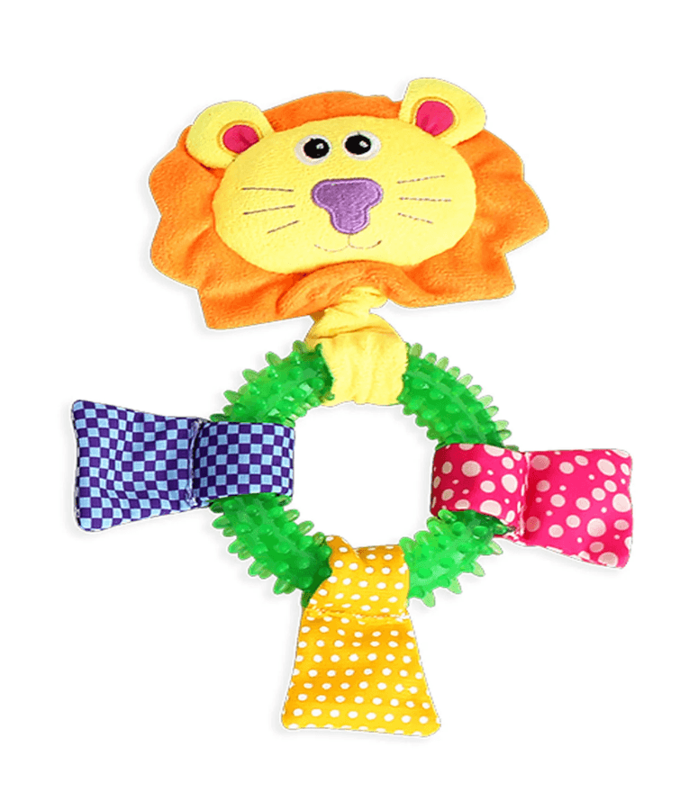 Pawise - Puppy Lion Ring Toy, Plush & TPR Teething Chew Toy for Puppies