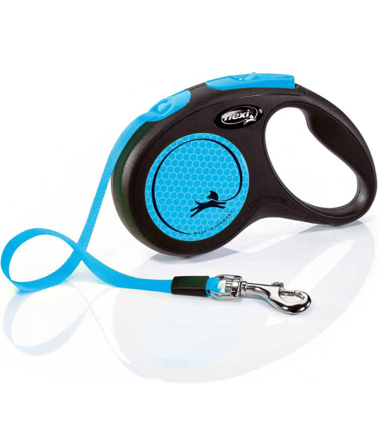 Flexi - New Reflective Neon Tape Retractable Leash - 5m Tape - Small & Medium Dogs up to 25kg - Blue