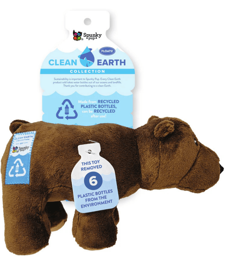 Spunky Pup - Bear Clean Earth Plush Textured, Recycled Materials, Sustainable Floating Squeaky Dog Toy - Small