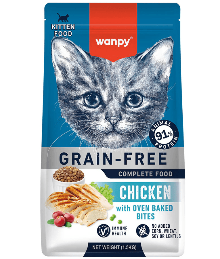 Wanpy - Grain-Free Chicken Kitten Food, High Animal Protein, Digestive Support - 1.5 kg
