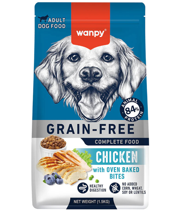 Wanpy - Grain-Free Chicken Adult All Breed Sizes Dry Dog Food, High Animal Protein, Joint & Digestive Support - 1.5 kg - 12 kg