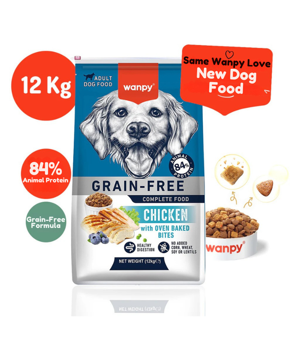 Wanpy - Grain-Free Chicken Adult All Breed Sizes Dry Dog Food, High Animal Protein, Joint & Digestive Support - 1.5 kg - 12 kg