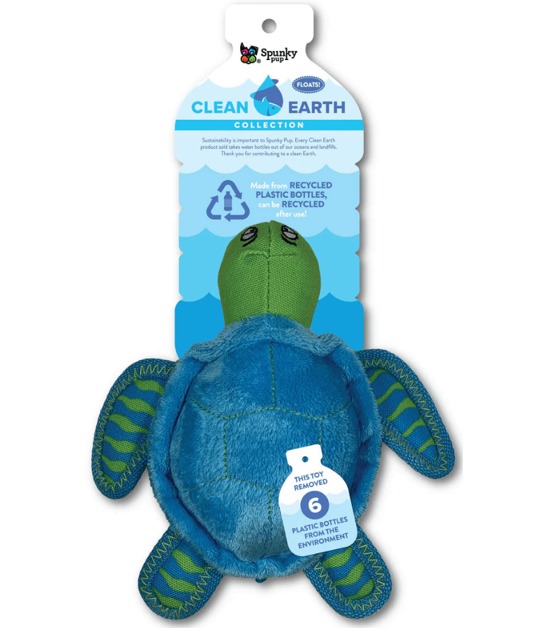 Spunky Pup - Turtle Clean Earth Plush Textured, Recycled Materials, Sustainable Floating Squeaky Dog Toy - Small