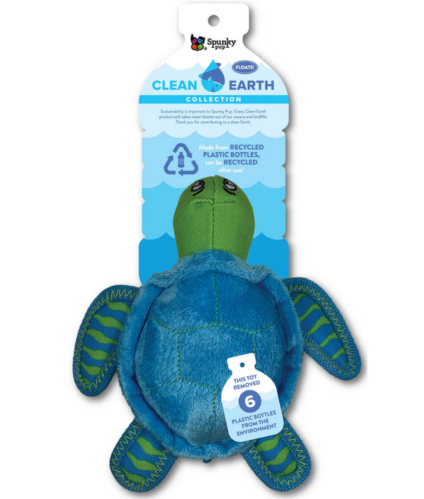 Spunky Pup - Turtle Clean Earth Plush Textured, Recycled Materials, Sustainable Floating Squeaky Dog Toy - Small