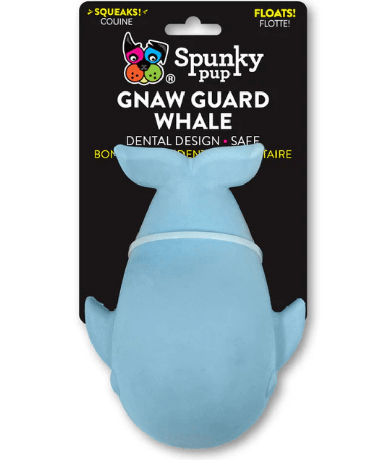 Spunky Pup - Gnaw Guard Whale Foam Toy, Textured Dental Chew, Floating Squeaky Dog Toy