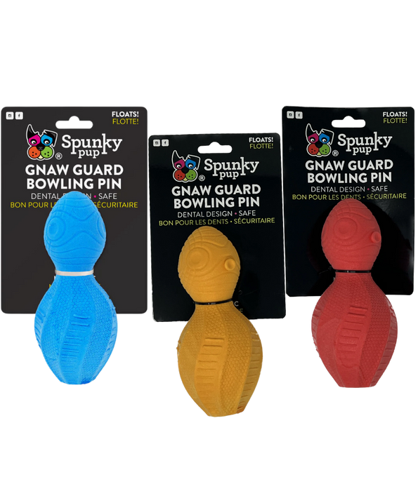 Spunky Pup - Gnaw Guard Bowling Pin Foam Toy, Textured Dental Chew - Floating Dog Toy