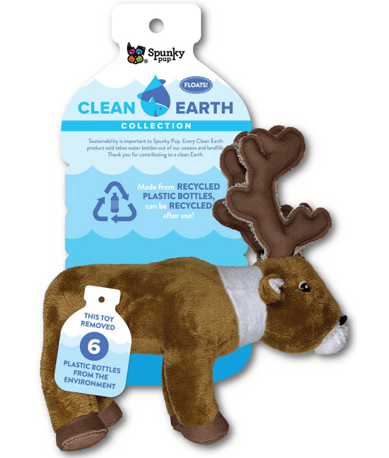 Spunky Pup - Caribou Clean Earth Plush Textured, Recycled Materials, Sustainable Floating Squeaky Dog Toy - Small