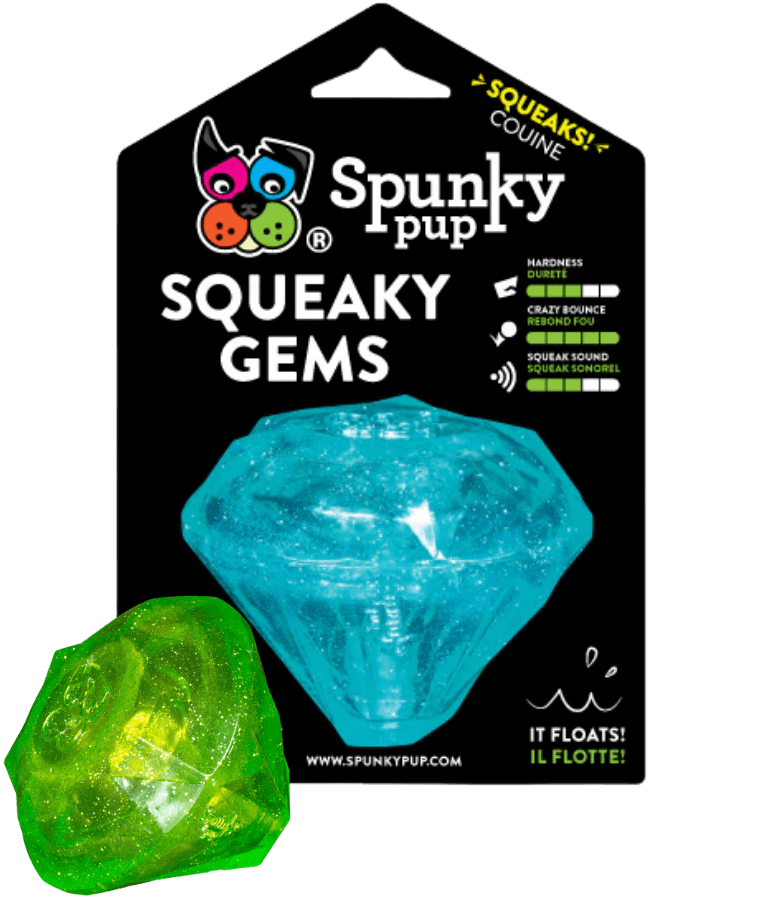 Spunky Pup - Squeaky Gems Diamond Toy, Durable Bouncy Chew - Floating Squeaky Dog Toy