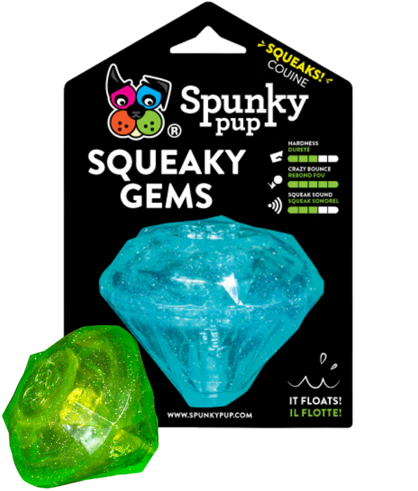 Spunky Pup - Squeaky Gems Diamond Toy, Durable Bouncy Chew - Floating Squeaky Dog Toy