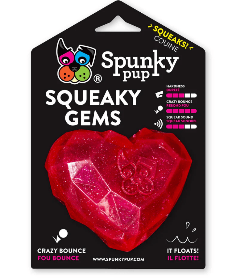 Spunky Pup – Squeaky Gems Heart Toy, Durable Bouncy Chew - Floating Squeaky Dog Toy