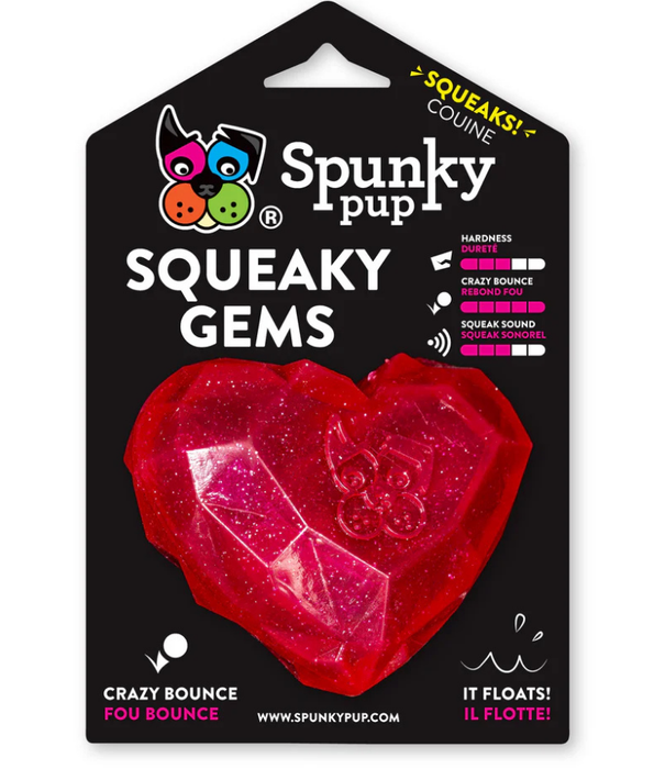 Spunky Pup – Squeaky Gems Heart Toy, Durable Bouncy Chew - Floating Squeaky Dog Toy