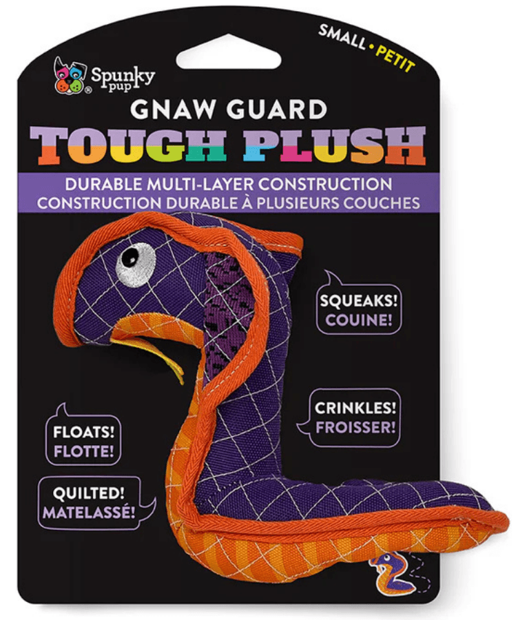 Spunky Pup - Neon Tough Plush Snake, Multi-Layer Durable Fabric - Squeaky Crinkle Floating Dog Toy - Small