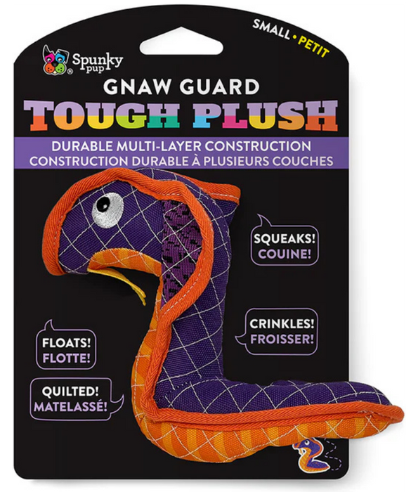 Spunky Pup - Neon Tough Plush Snake, Multi-Layer Durable Fabric - Squeaky Crinkle Floating Dog Toy - Small