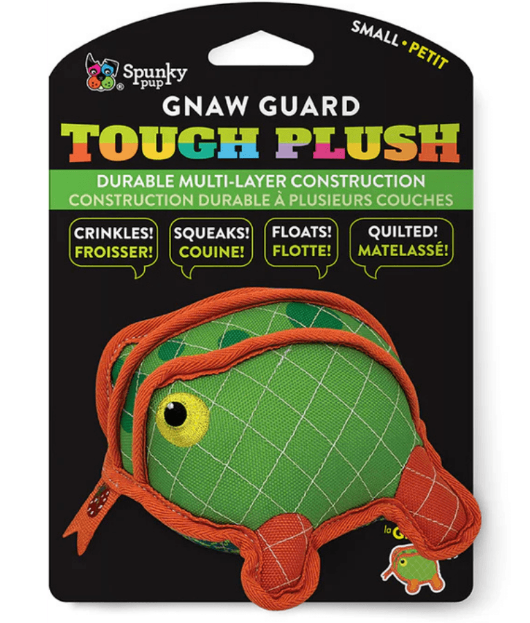 Spunky Pup - Neon Tough Plush Frog, Multi-Layer Durable Fabric - Squeaky Crinkle Floating Dog Toy - Small