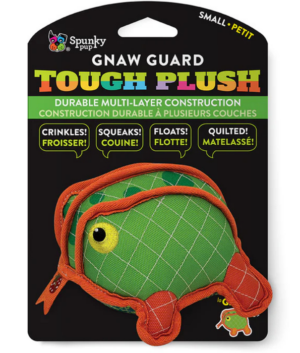 Spunky Pup - Neon Tough Plush Frog, Multi-Layer Durable Fabric - Squeaky Crinkle Floating Dog Toy - Small