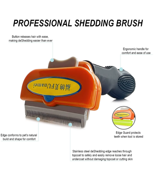 Funamei - Professional Deshedding Tool, Long Hair Designer, Reduces Shedding Up to 90% for Dogs - Medium & Large