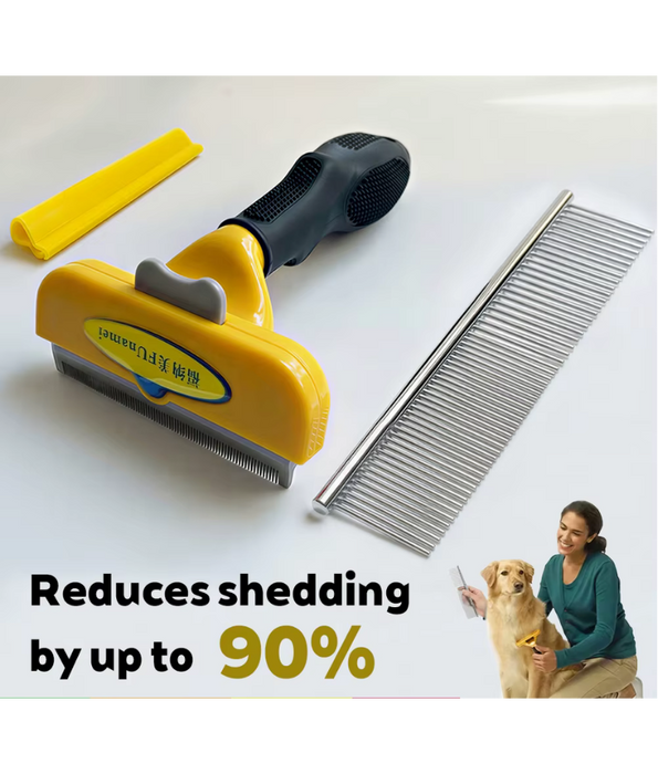 Funamei - Professional Deshedding Tool, Long Hair Designer, Reduces Shedding Up to 90% for Dogs - Medium & Large