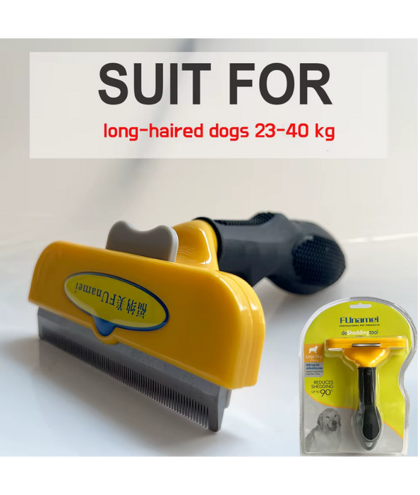 Funamei - Professional Deshedding Tool, Long Hair Designer, Reduces Shedding Up to 90% for Dogs - Medium & Large
