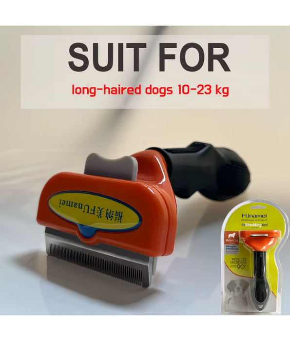 Funamei - Professional Deshedding Tool, Long Hair Designer, Reduces Shedding Up to 90% for Dogs - Medium & Large