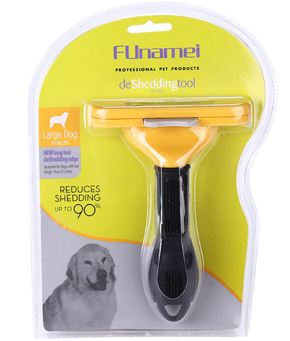 Funamei - Professional Deshedding Tool, Long Hair Designer, Reduces Shedding Up to 90% for Dogs - Medium & Large