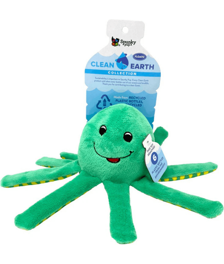 Spunky Pup - Octopus Clean Earth Plush Textured, Recycled Materials, Sustainable Floating Squeaky Dog Toy - Small