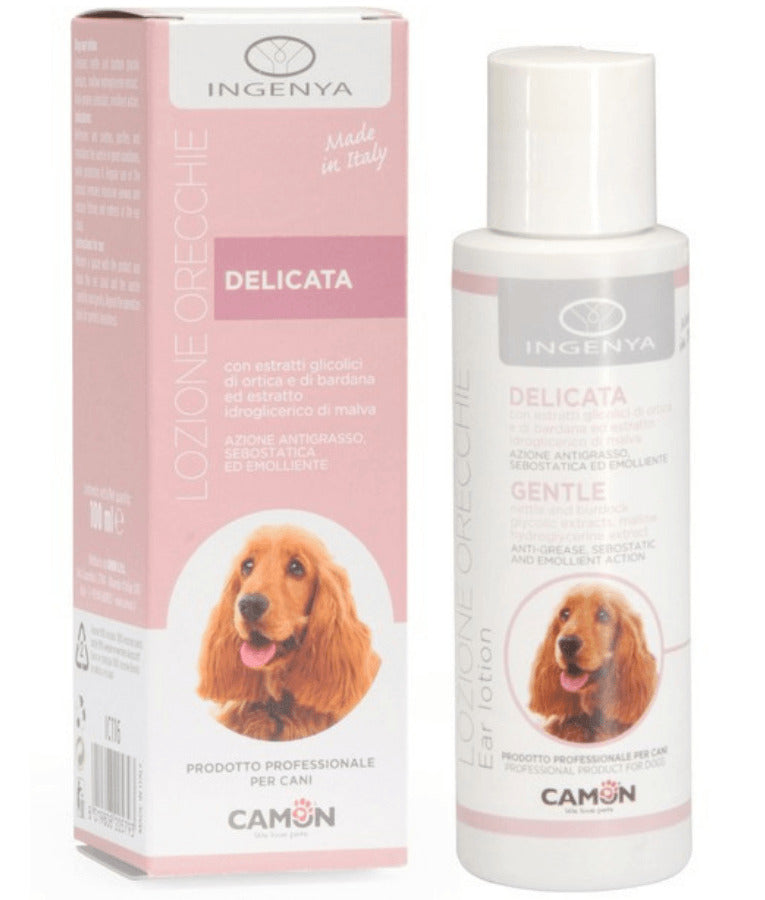Camon - Gentle Dog Ear Lotion, Nettle Extract, Burdock Extract, Mallow Extract, Ear Cleaning, Soothing & Sebum Regulation - 100ml