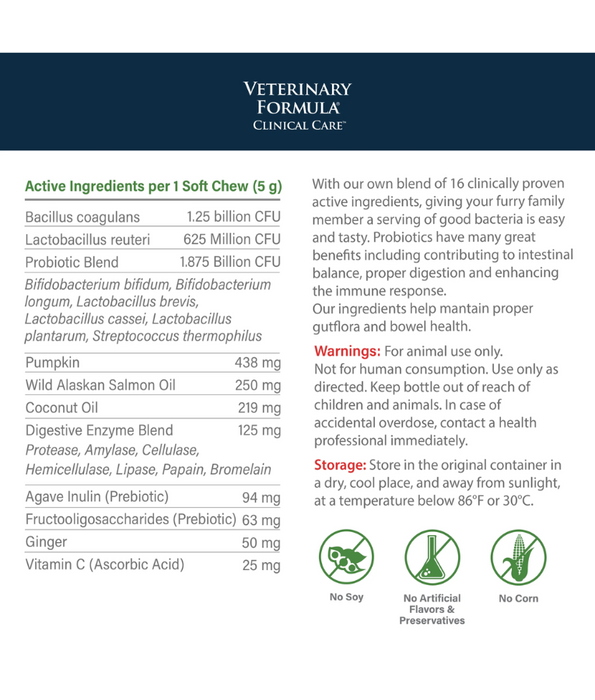 Veterinary Formula Solutions - Complete Probiotic Supplement - 30 Soft Chews