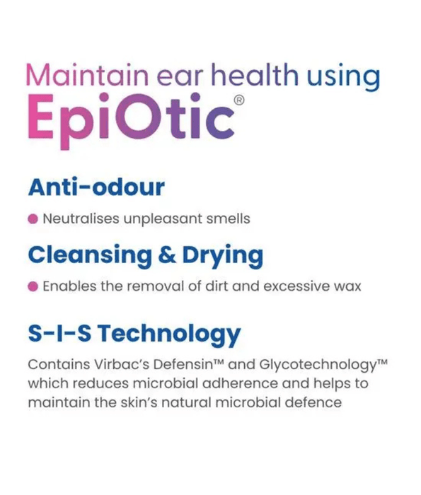EpiOtic - Ear Cleaner, Antibacterial, pH Neutral, Cats & Dogs All Life Stages, Ear Hygiene & Wax Removal - 125 ml
