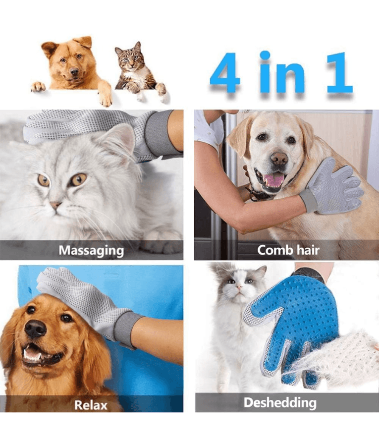 Pawise - Grooming Glove, 4-in-1 Deshedding, Massaging & Hair Removal, For Dogs & Cats - 1 Glove
