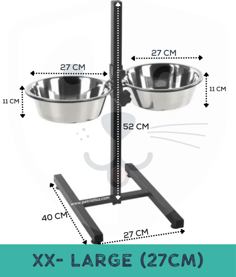 Duvo+ - Twin Feeder H-Stand With Bowls, Adjustable Height Stainless Steel Double Dog Bowl Stand, For Dogs - Size L / XL / XXL
