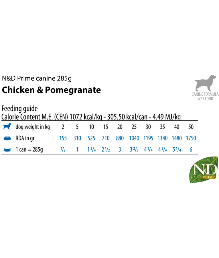 Farmina - N&D Chicken & Pomegranate, Grain-Free, High Animal Protein, Low Glycemic, Adult All Breed Sizes Wet Dog Food - 285 g