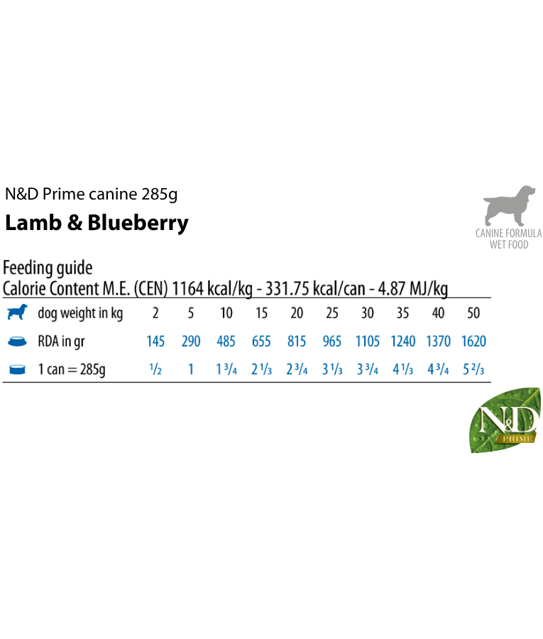 Farmina - N&D Lamb & Blueberry, Grain-Free, High Animal Protein, Low Glycemic, Adult All Breed Sizes Wet Dog Food - 285 g