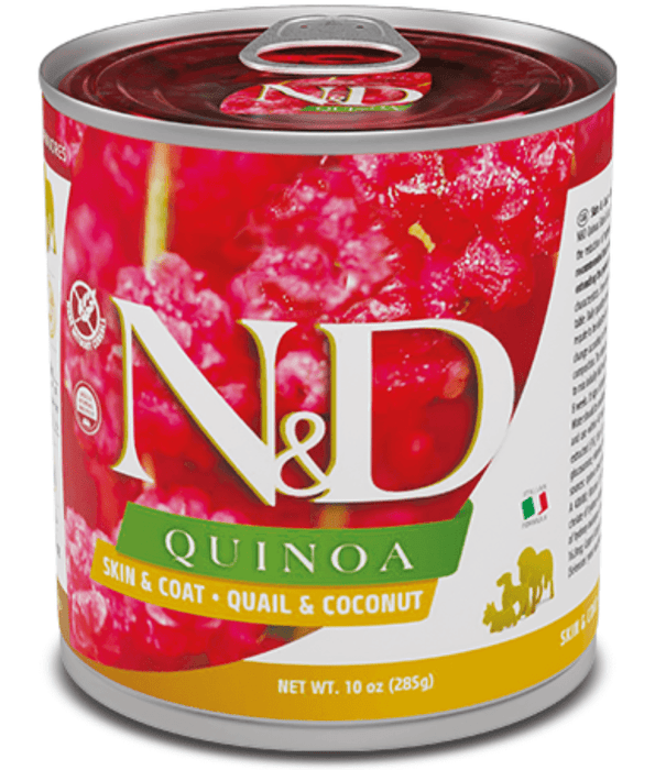 Farmina - N&D Quinoa ,Skin & Coat Quail & Coconut, Limited Ingredient, Omega Rich, Adult All Breed Sizes Wet Dog Food - 285 g