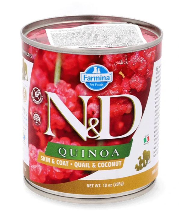 Farmina - N&D Quinoa ,Skin & Coat Quail & Coconut, Limited Ingredient, Omega Rich, Adult All Breed Sizes Wet Dog Food - 285 g