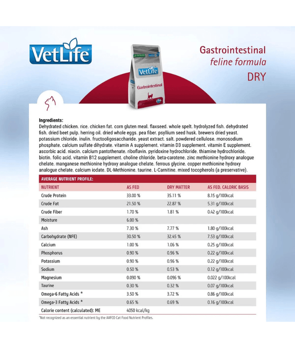 Farmina - Vet Life Gastrointestinal Feline, Chicken, Digestive Support Adult Dry Cat Food - 2 kg