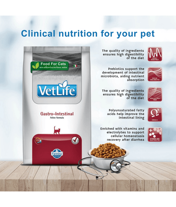 Farmina - Vet Life Gastrointestinal Feline, Chicken, Digestive Support Adult Dry Cat Food - 2 kg