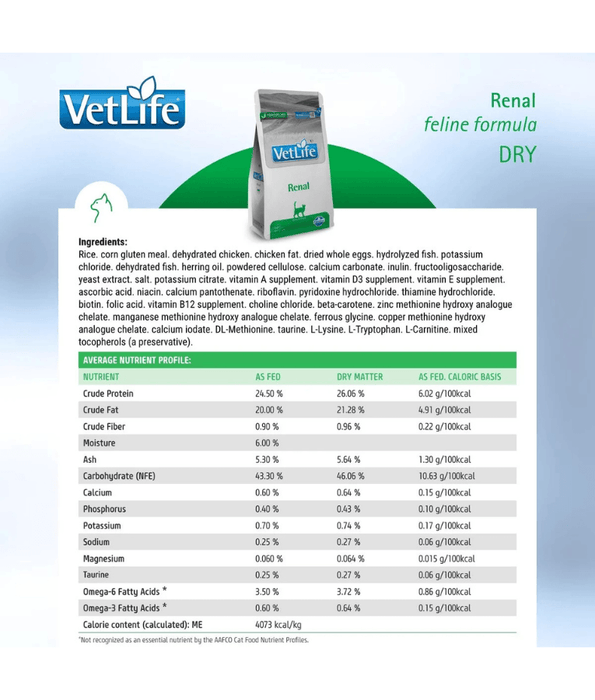 Farmina - Vet Life Renal Feline, Chicken & Fish, Low Protein, Low Phosphorus, Adult Dry Cat Food - 2 kg