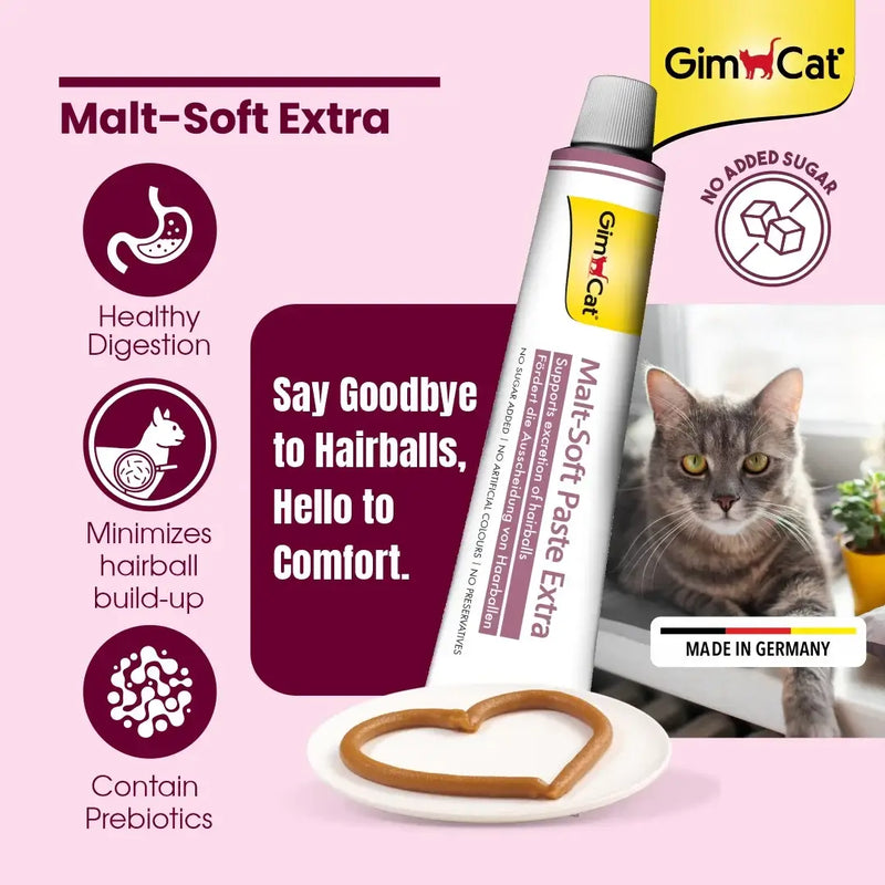 GimCat - Malt-Soft Extra Paste, Malt Extract, Beta-Glucan, Anti-Hairball Support, Digestive Health, All Life Stages - 20g - 50g - 100g