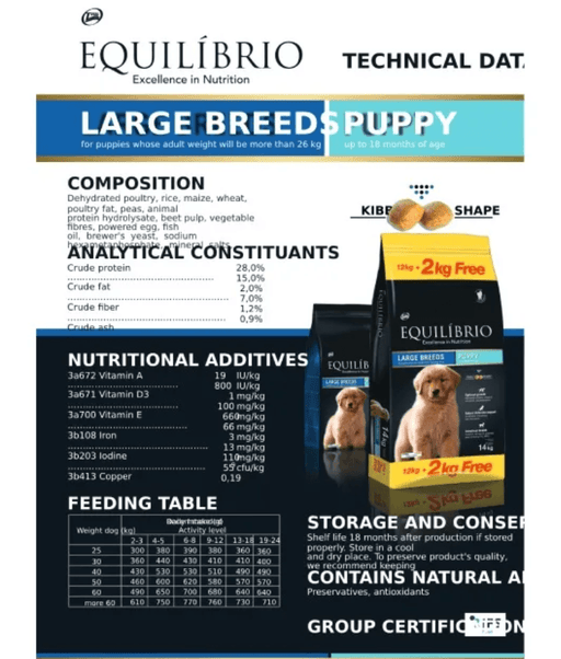 Equilibrio - Large Breed Puppy With Chicken 14kg