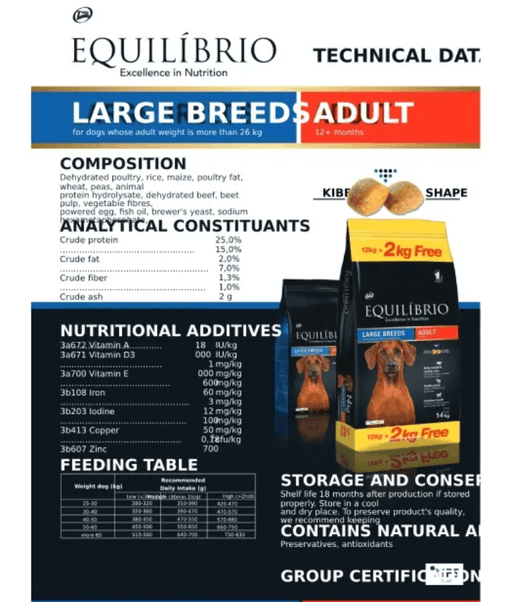 Equilibrio - Large Breed Adult Dogs 2kg-12kg