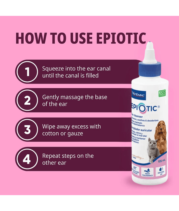 EpiOtic - Ear Cleaner, Antibacterial, pH Neutral, Cats & Dogs All Life Stages, Ear Hygiene & Wax Removal - 125 ml