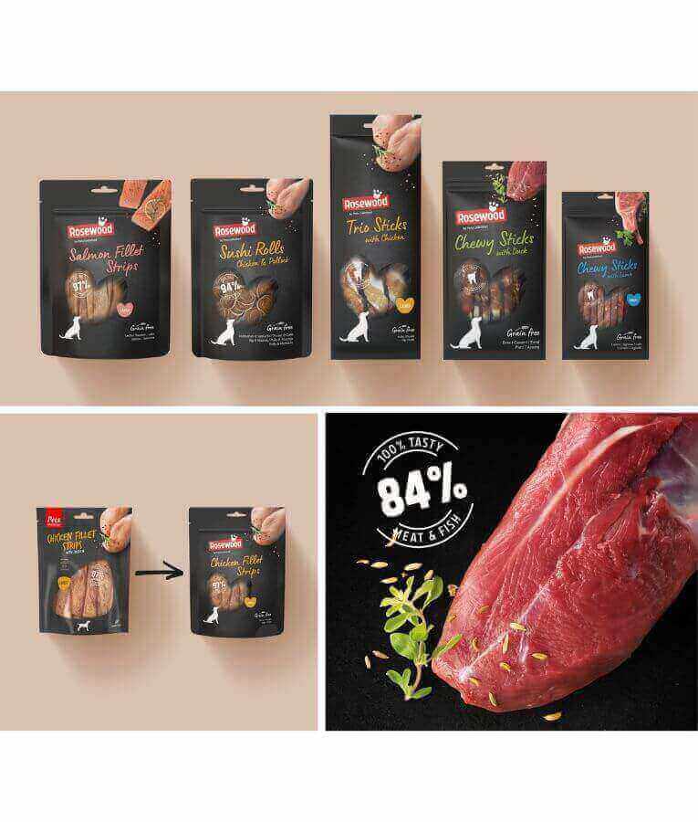 Pets Unlimited - Rosewood Steak Fillet with Duck and Cod Treats for Dogs- Grain Free 100g