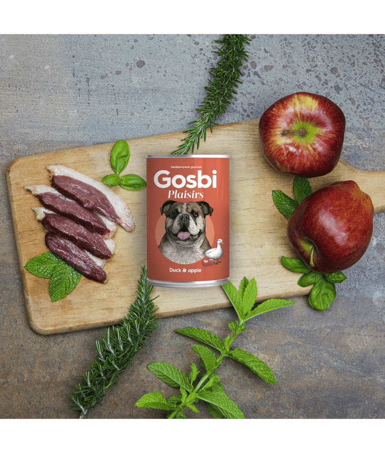 Gosbi - Plaisirs, Grain-Free Duck & Apple Adult Complementary Wet Dog Food – High EnergyContent, All-Natural For Active Dogs 185g-400g