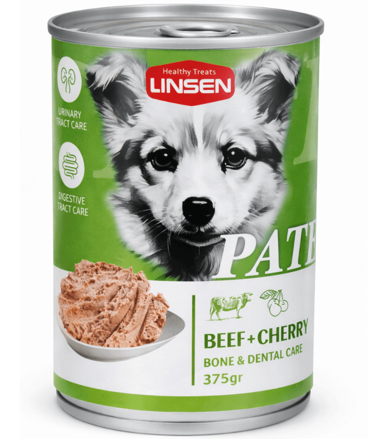 Linsen - Beef & Cherry Pate, Bone & Dental Care, Adult, All Breed Sizes Wet Dog Food - 375 g